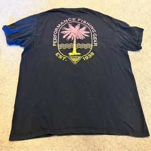 Columbia Mens XL Cotton Shirt‎ PFG Navy T-shirt Fishing Pink Yellow Logo